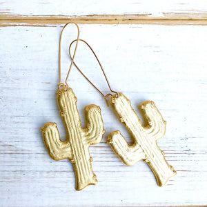 Gold Saguaro Cactus Desert Earrings