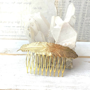 Large Gold Feather Hair Comb